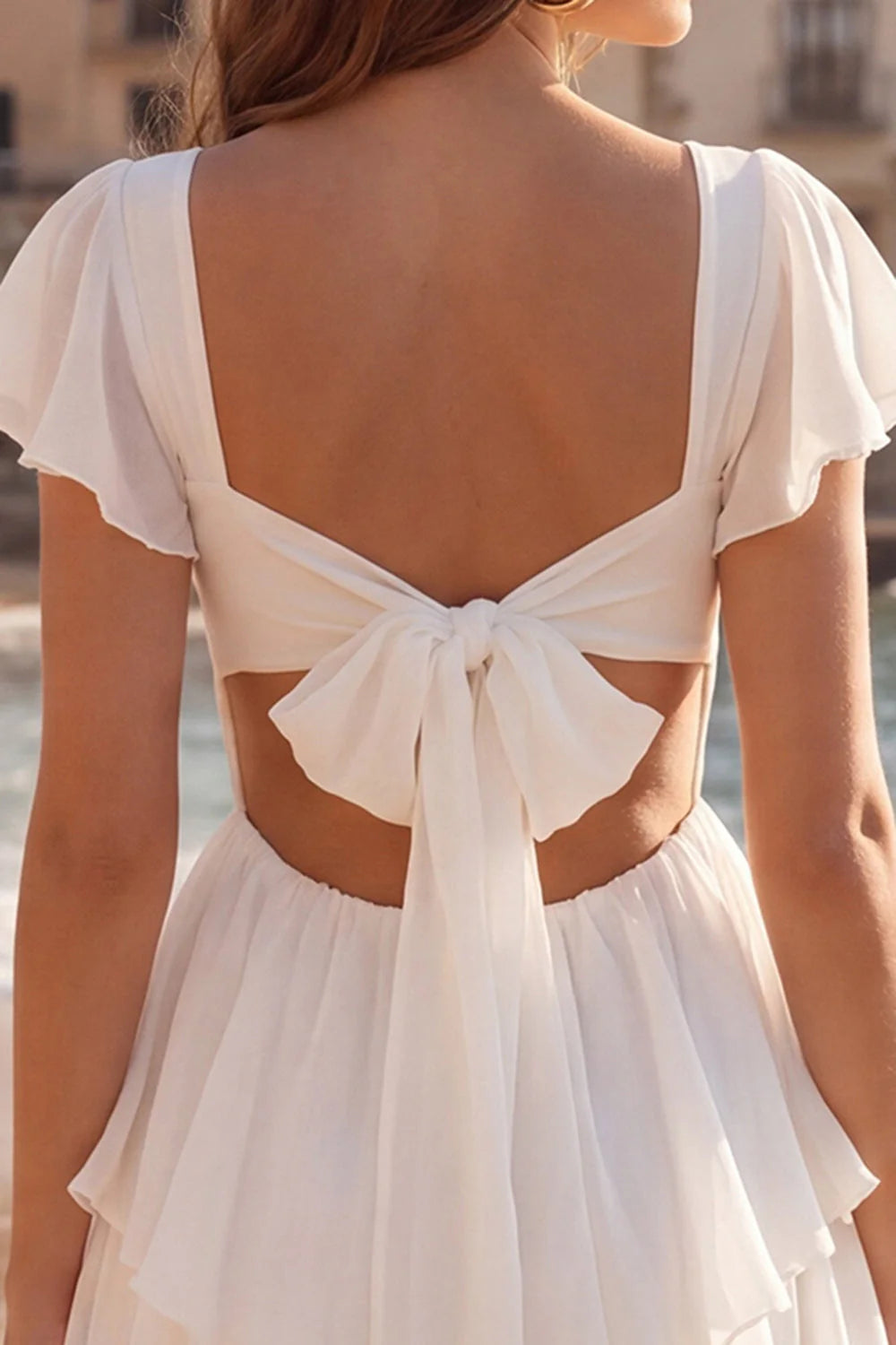 White Tiered V Neck Ruffled A Line Mini Dress