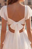 White Tiered V Neck Ruffled A Line Mini Dress
