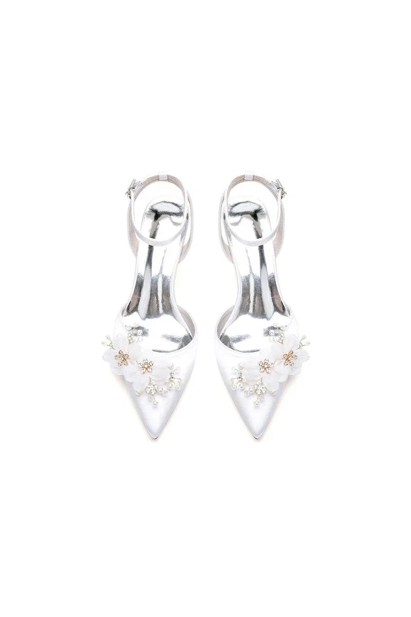 Elegant Ankle Strap Pointed Toe High Heels with Rhinestone Flower