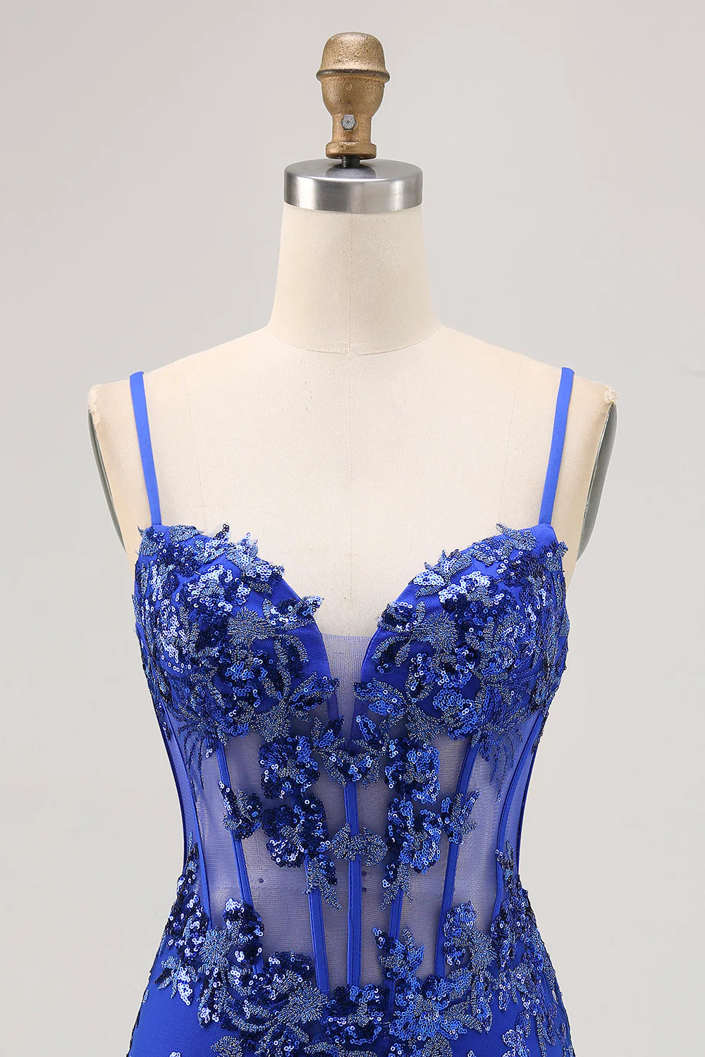 Sparkly Black Spaghetti Straps Sequins Sheer Corset Tight Homecoming Dress