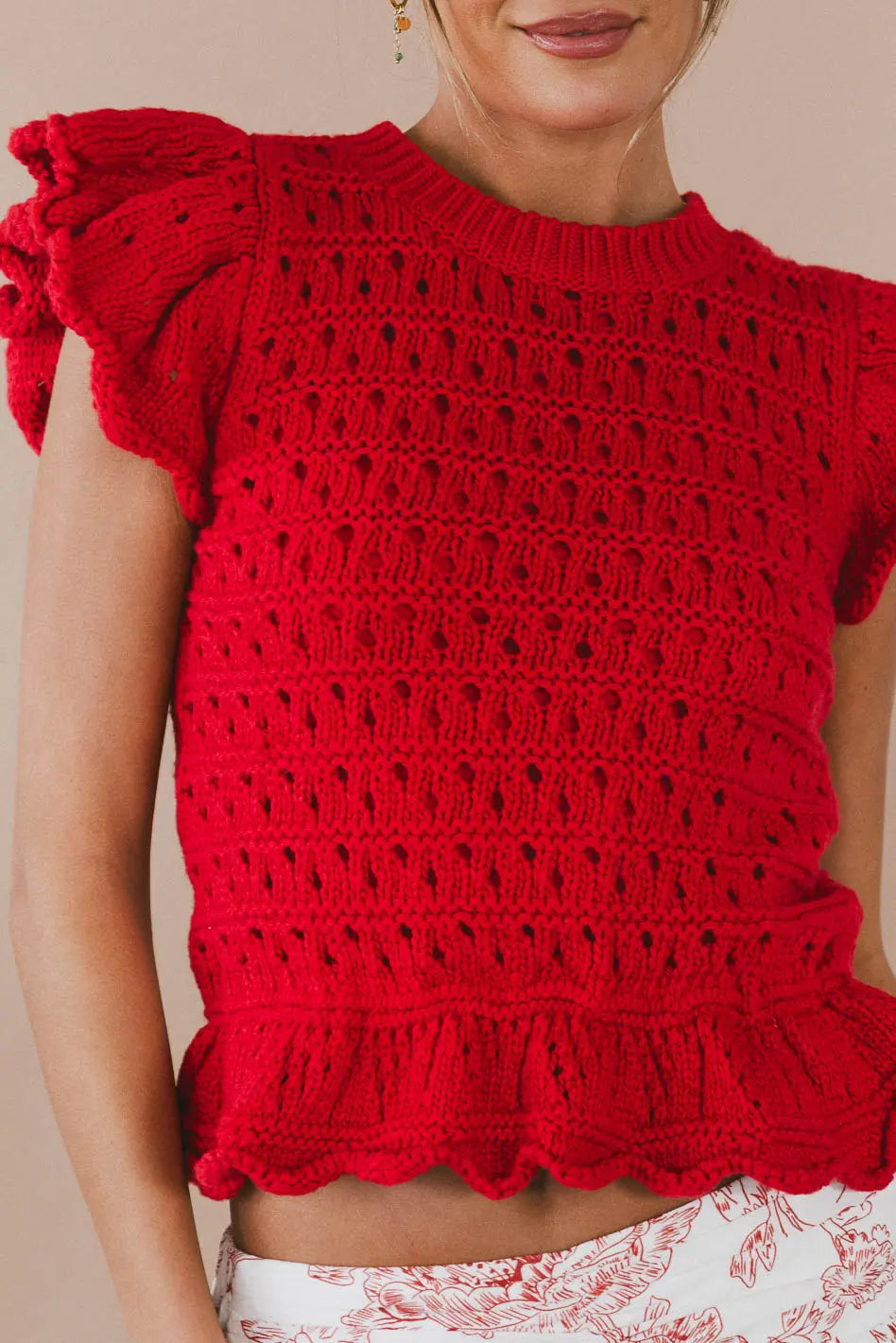 Shelly Ruffled Sweater in Red FINAL SALE