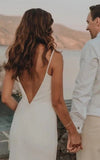 Simple Mermaid Satin Wedding Dress With Split Front And Deep V Back