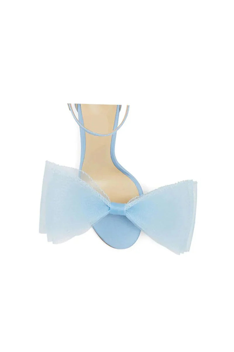 Asymmetric Bow Embellished Satin High Heel Sandals