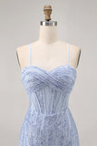 Sparkly Grey Blue Bodycon Sequins Corset Short Homecoming Dress