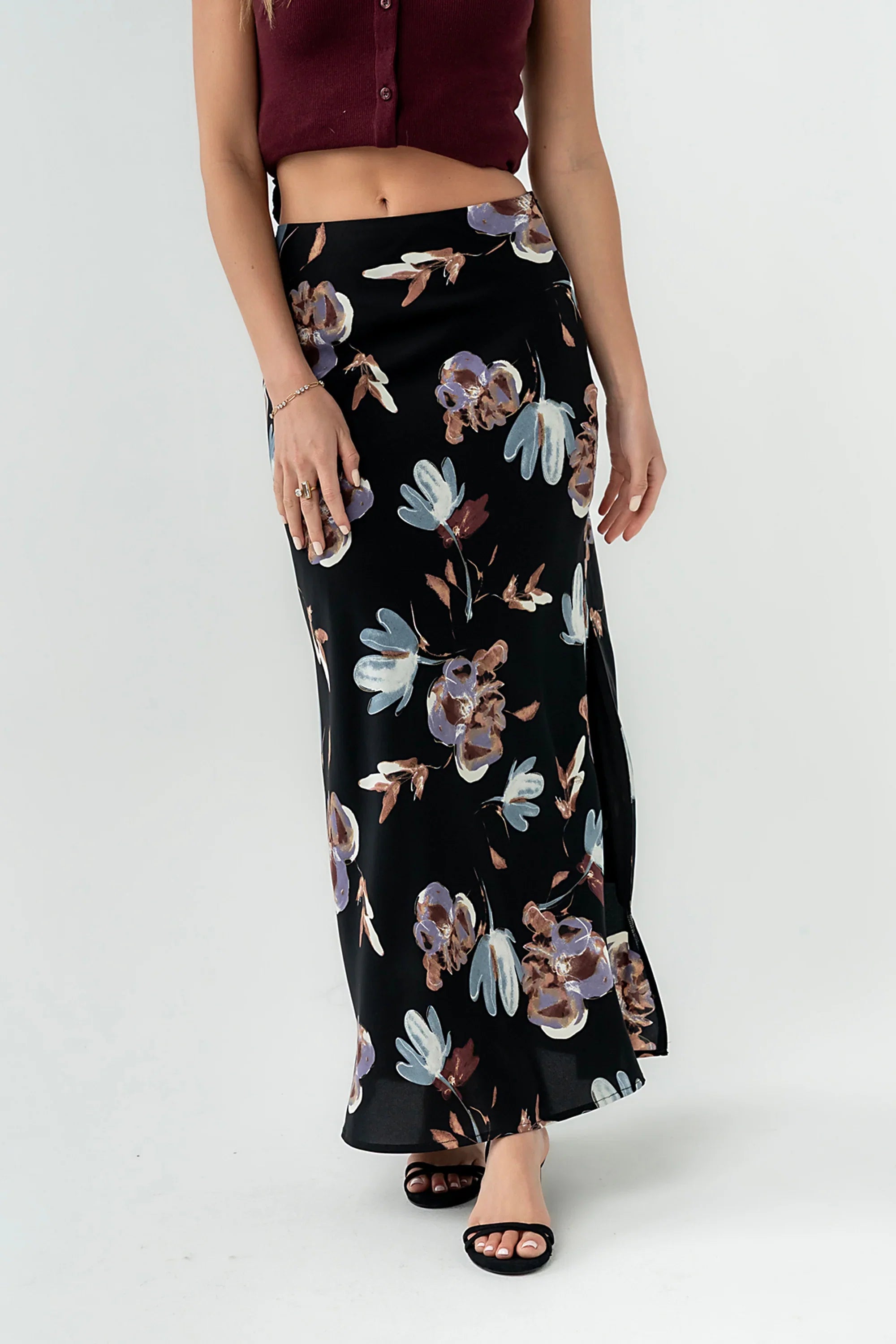 Eden Floral Midi Skirt in Black