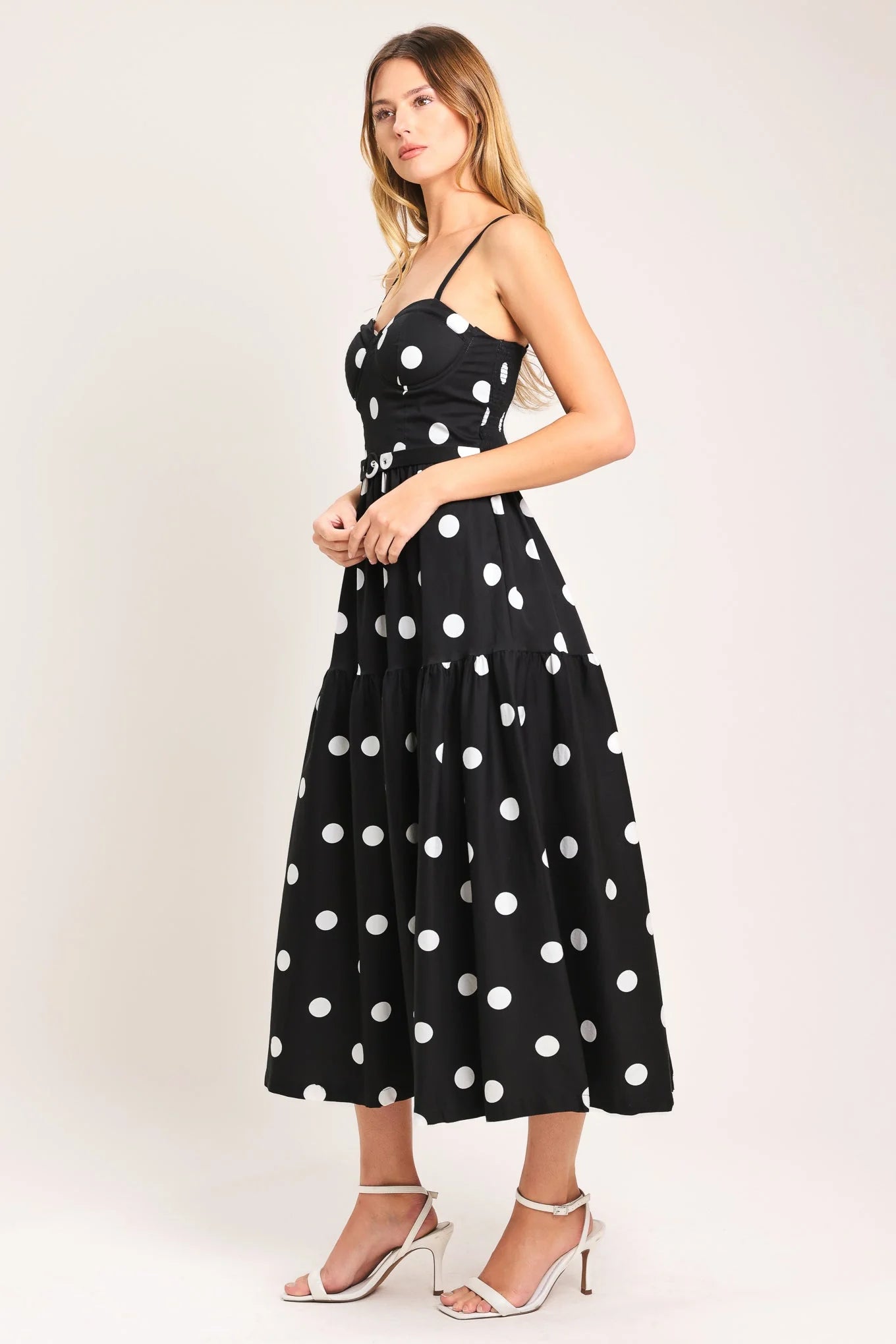 MONROE DOT BLACK WHITE MIDI DRESS