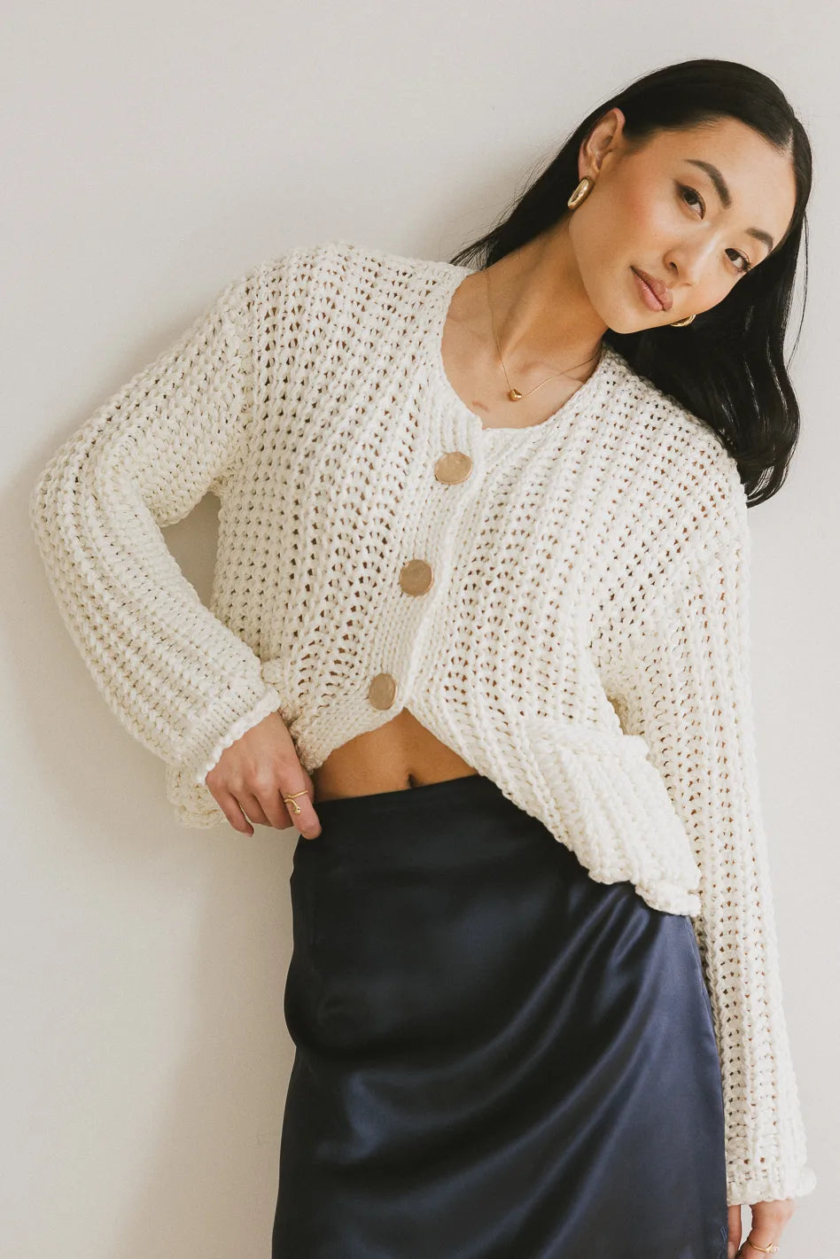 Janelle Knit Cardigan in Cream FINAL SALE