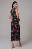 Floral Black Keyhole Sheath Midi Wedding Guest Dress