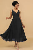 A Line Spaghetti Straps Long Chiffon Bridesmaid Dress with Ruffles