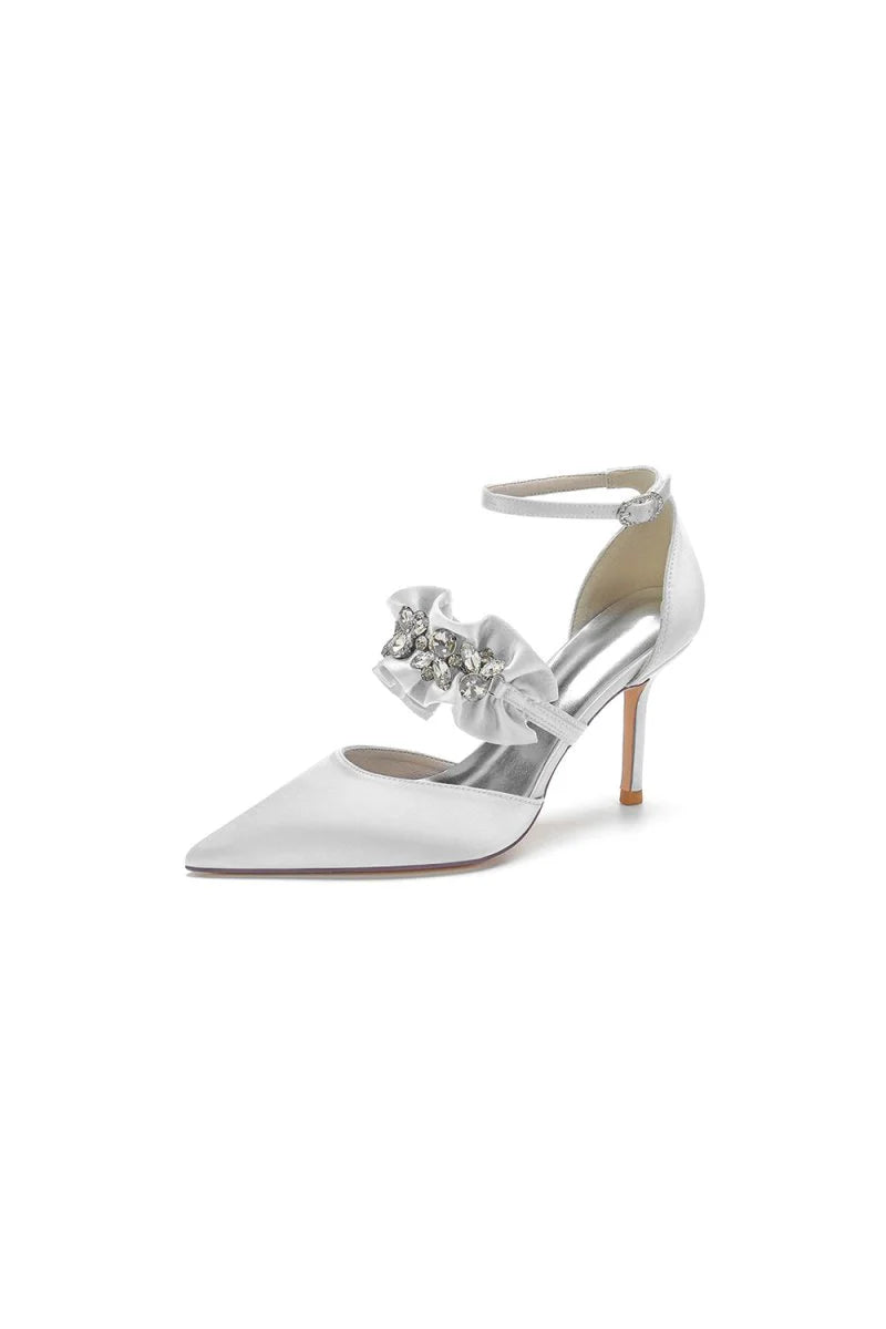 Cocktail Pointed Toe Crystal Buckle Strap High Heels