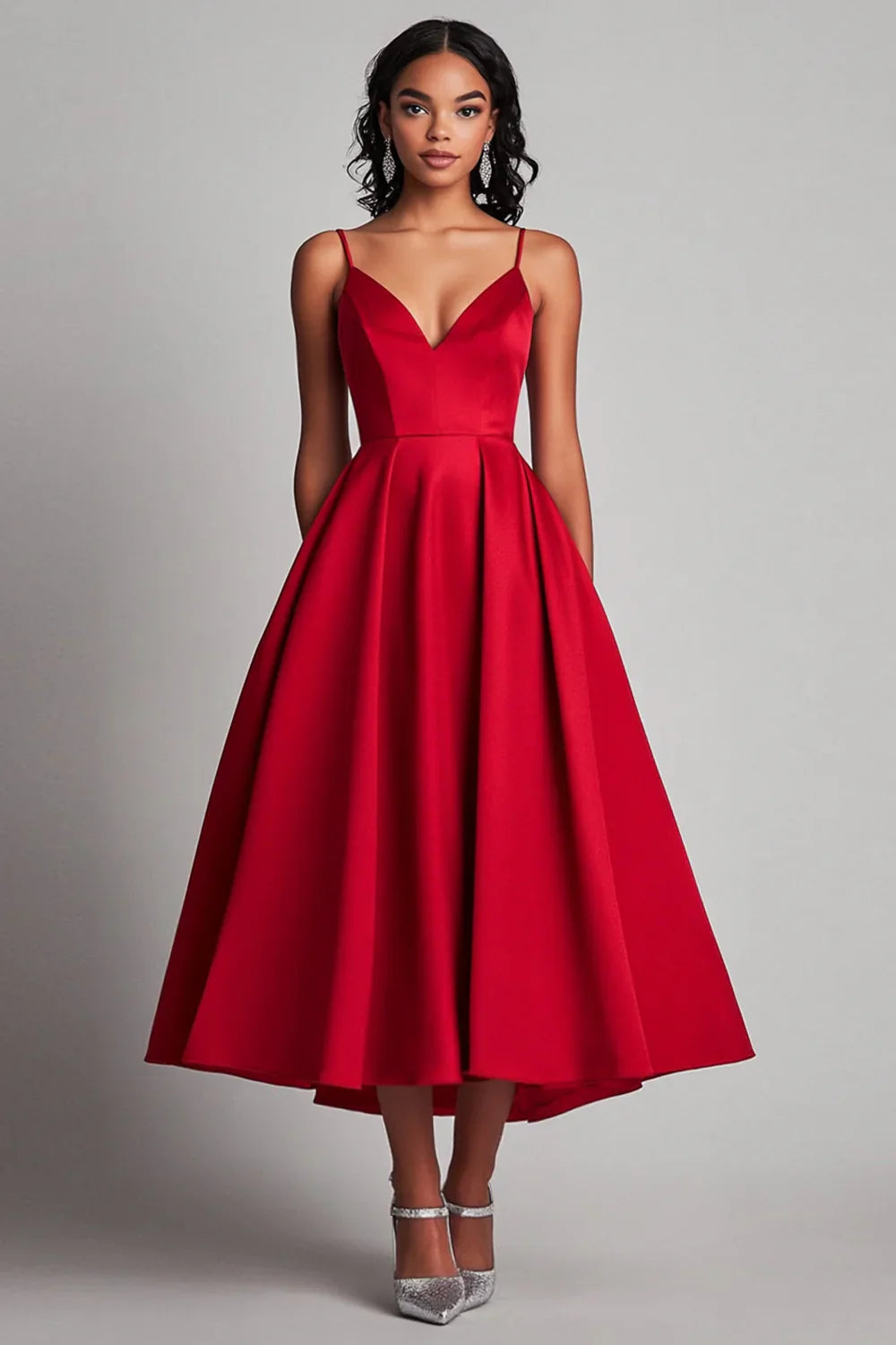 Black A Line Satin Spaghetti Straps Formal Dress