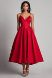 Black A Line Satin Spaghetti Straps Formal Dress
