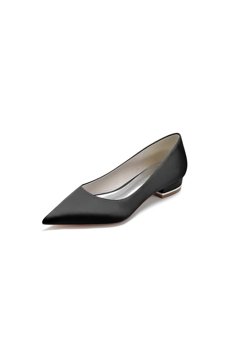 Simple Pointed Toe Satin Low Heels