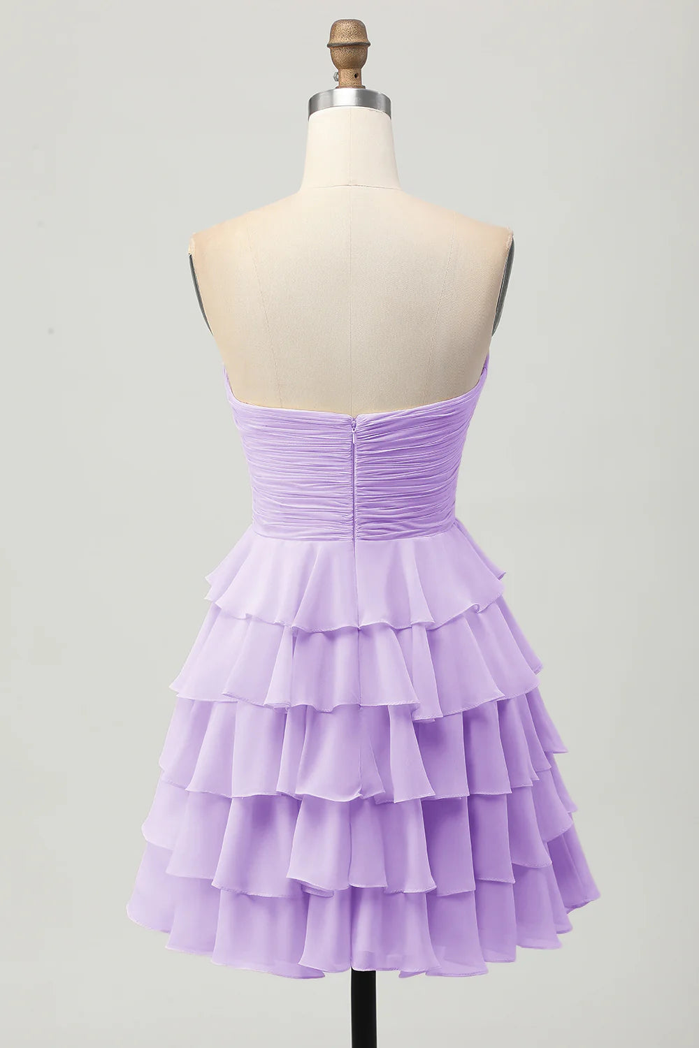 Light Yellow Strapless Tiered Ruched A Line Short Homecoming Dress