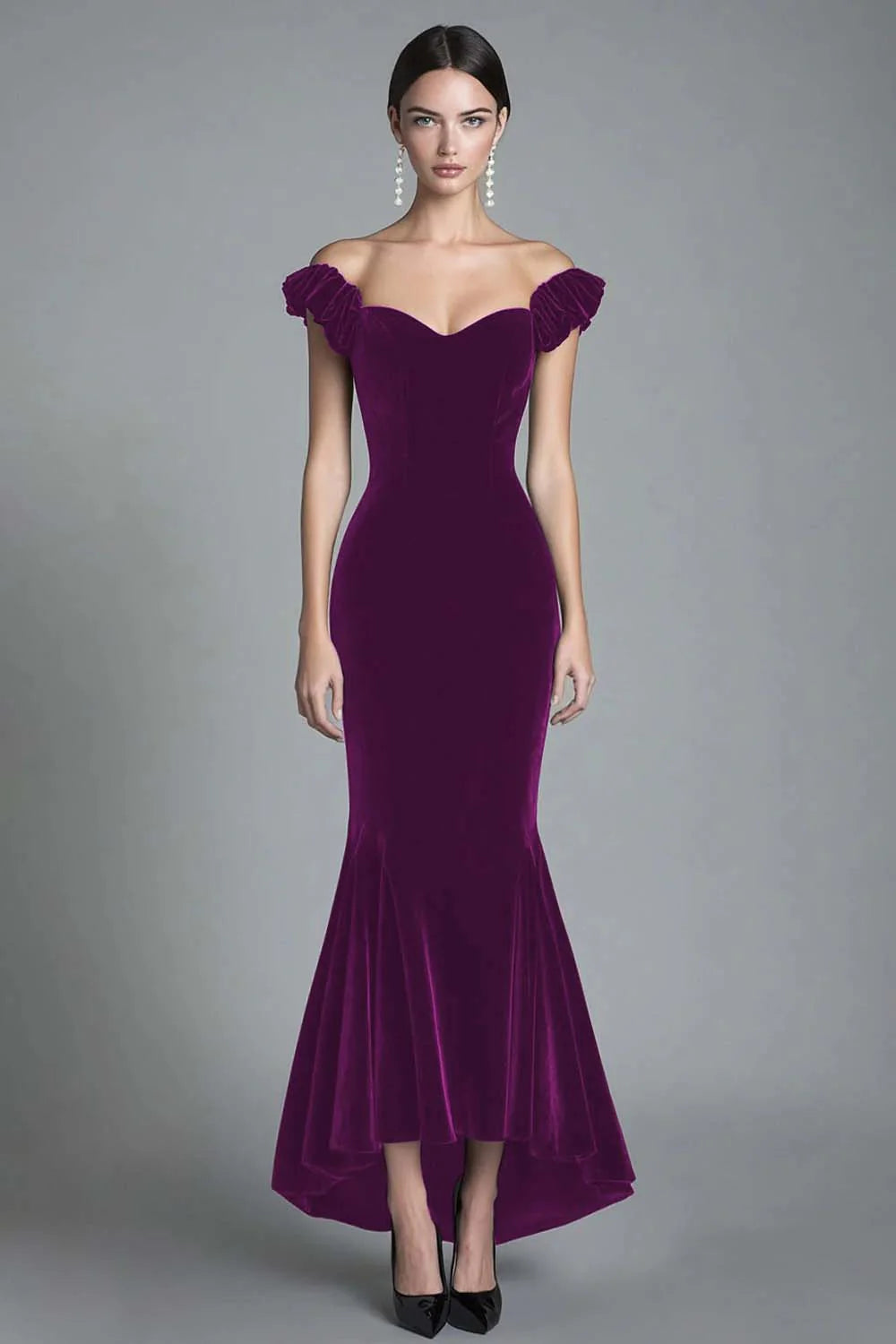 Black Off the Shoulder Mermaid Velvet Long Formal Dress