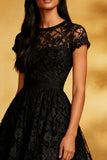 Lace A Line Short Sleeves Little Black Dress
