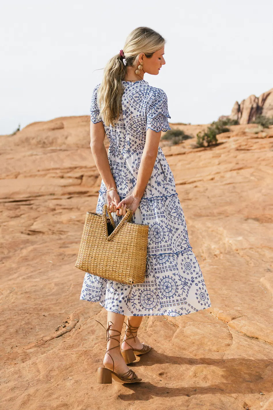 Alena Eyelet Lace Dress in Blue FINAL SALE