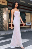 Sparkly Pink Mermaid Spaghetti Straps Long Prom Dress with Slit