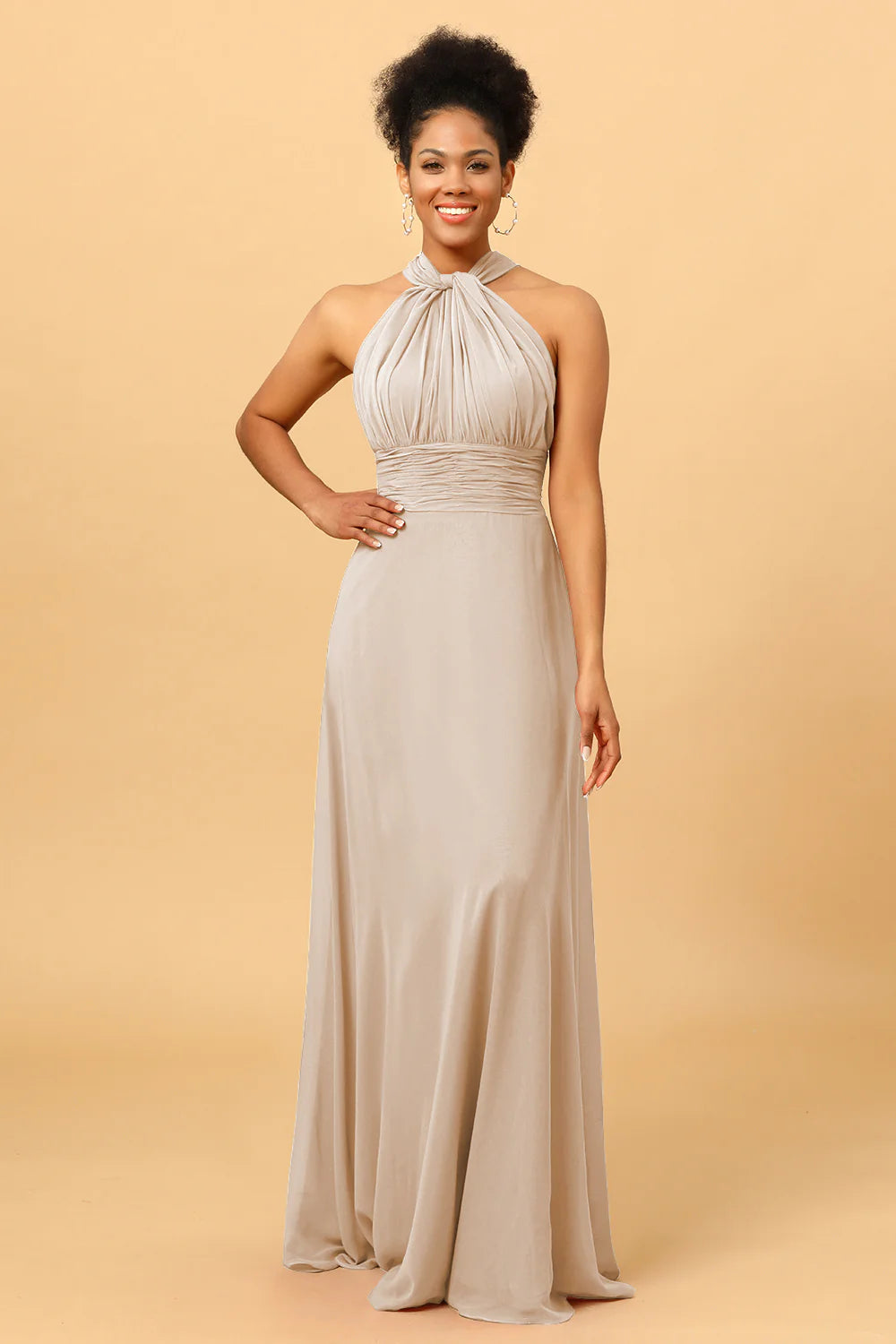 A Line Convertible Long Chiffon Bridesmaid Dress