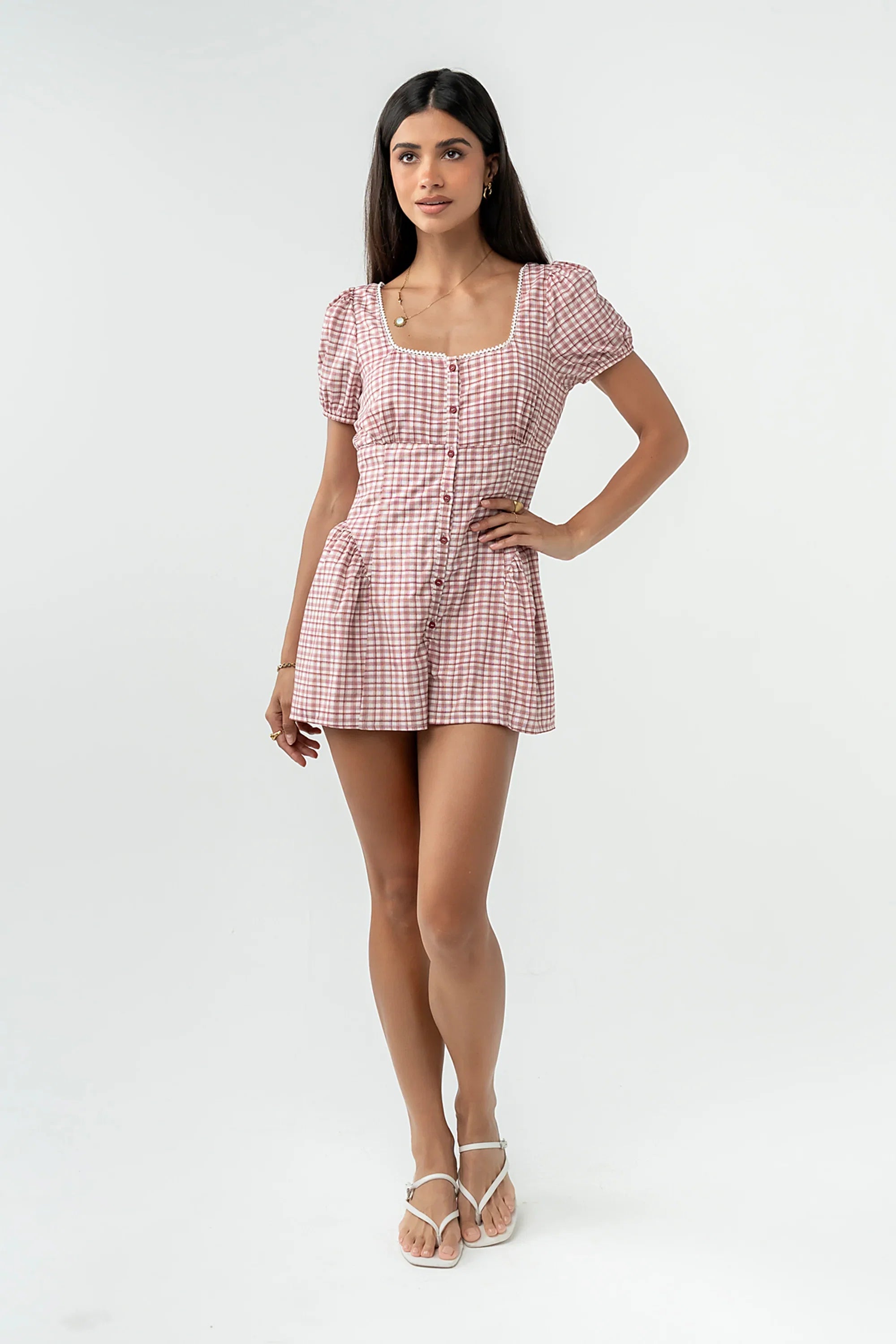 Aislynn Gingham Romper in Red