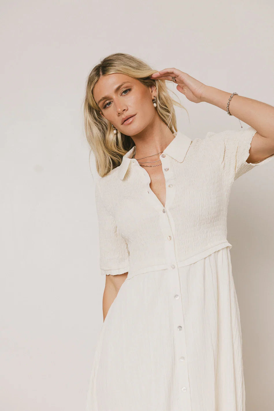 Nicole Smocked Maxi Dress in Cream FINAL SALE