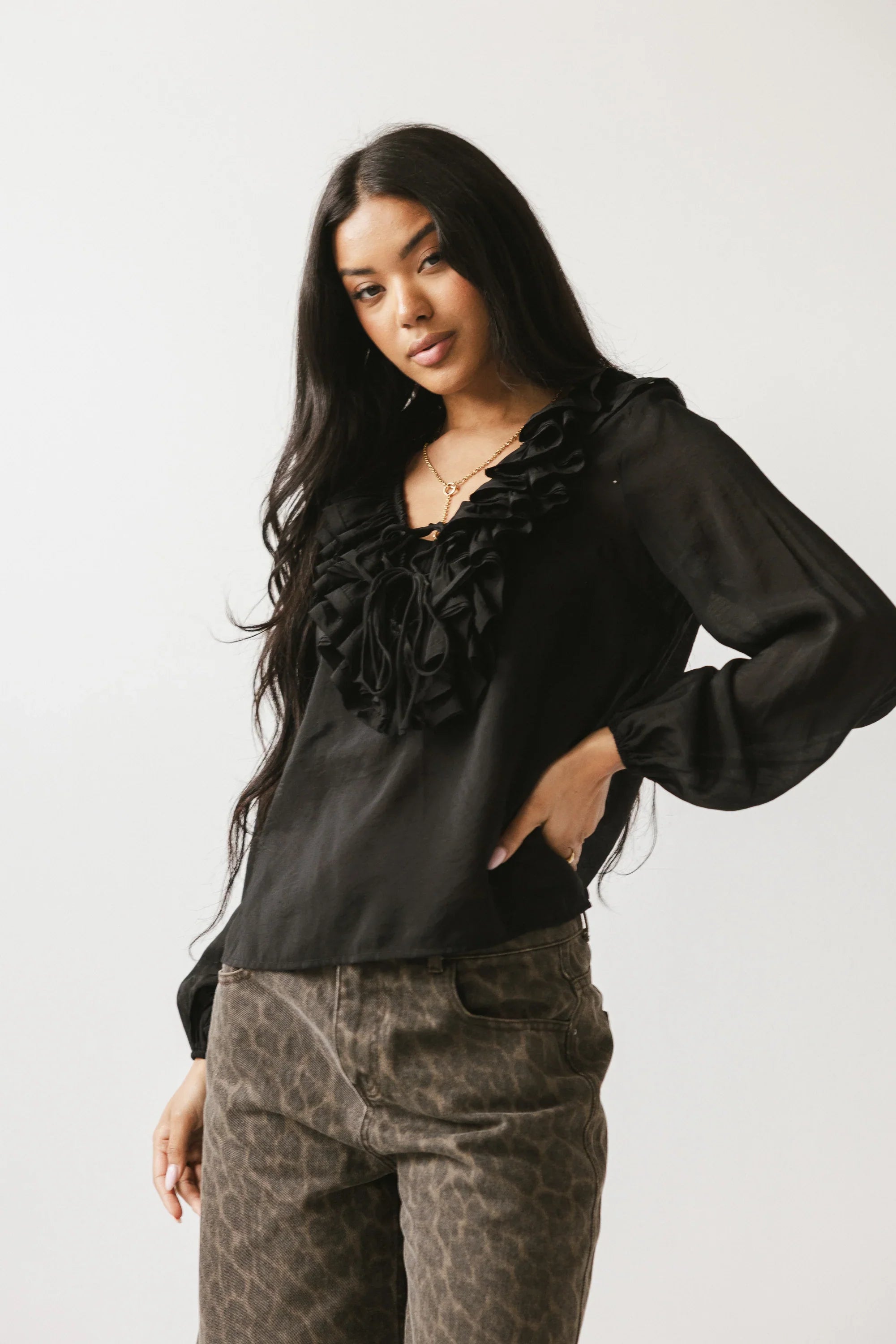 Calispell Sheer Collared Blouse in Black FINAL SALE