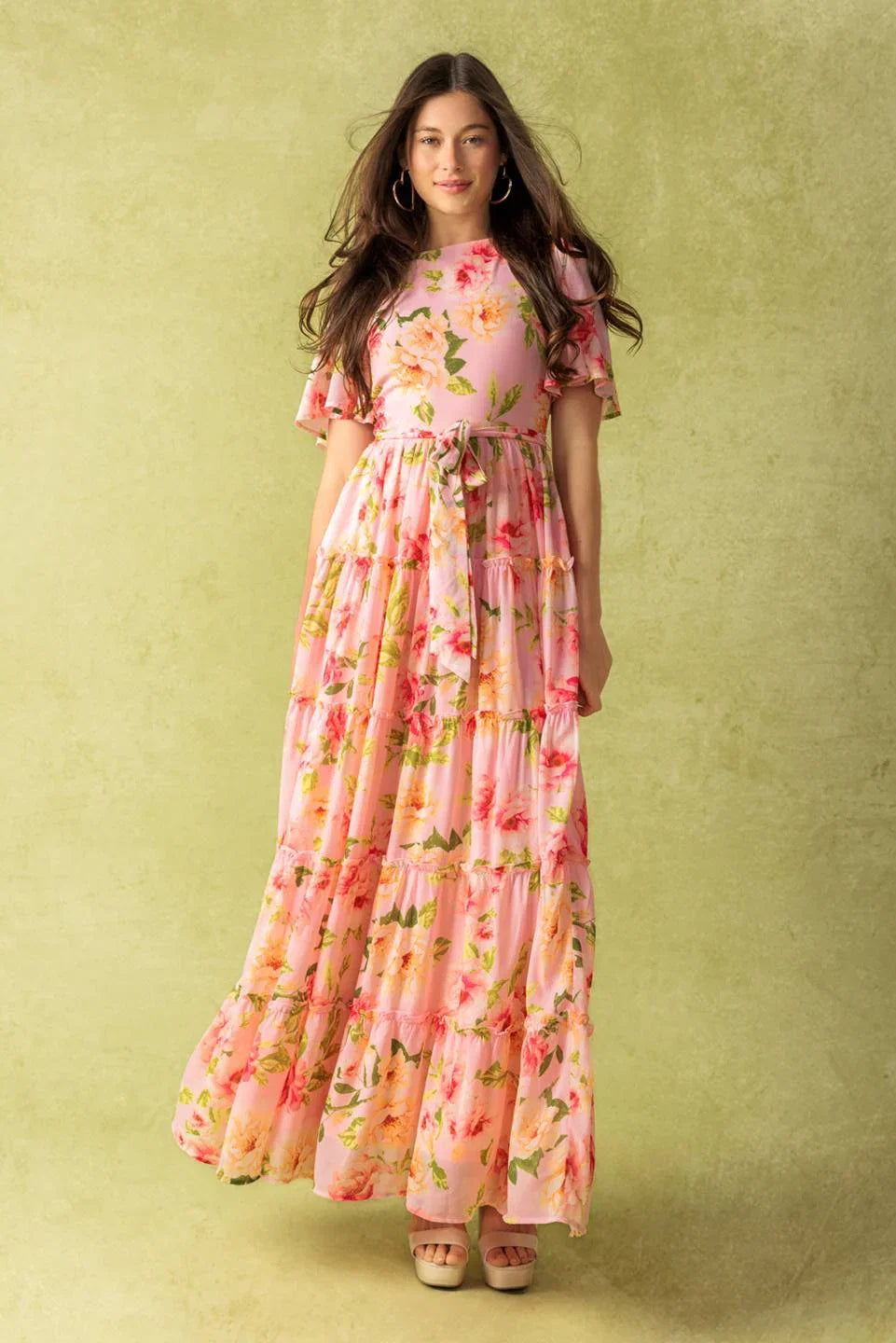 CARRIAGE RIDE ROMANCE PINK FLORAL MAXI DRESS