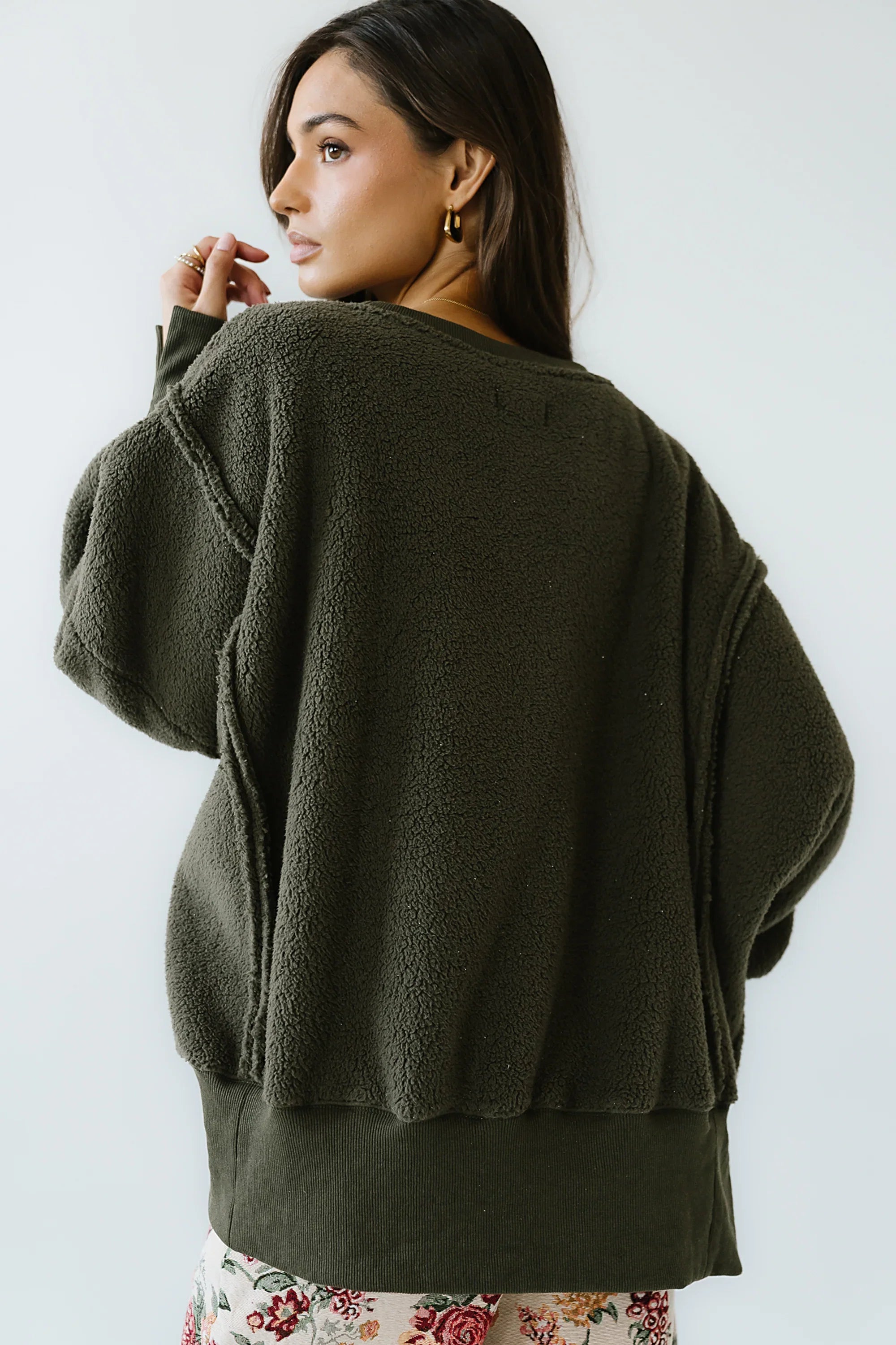 Moxie Oversized Sherpa Sweater in Olive FINAL SALE