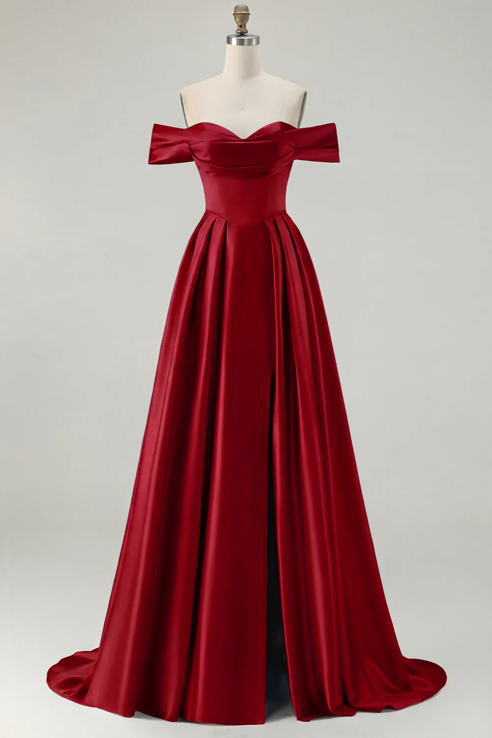 Off the Shoulder A Line Blue Satin Long Bridesmaid Dress with Slit