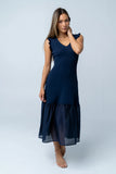 Lara Ribbed Midi Dress in Navy