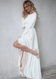 Long Sleeves Mermaid Satin Open Back Wedding Dresses