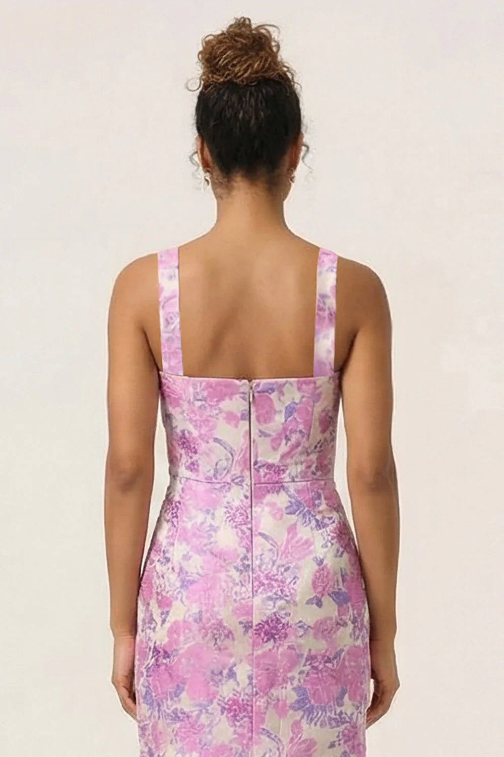Lilac Flower Sheath Square Neck Ankle Length Wedding Guest Dress