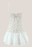 White Warm Rose Print Cotton Ruffled Mini Dress