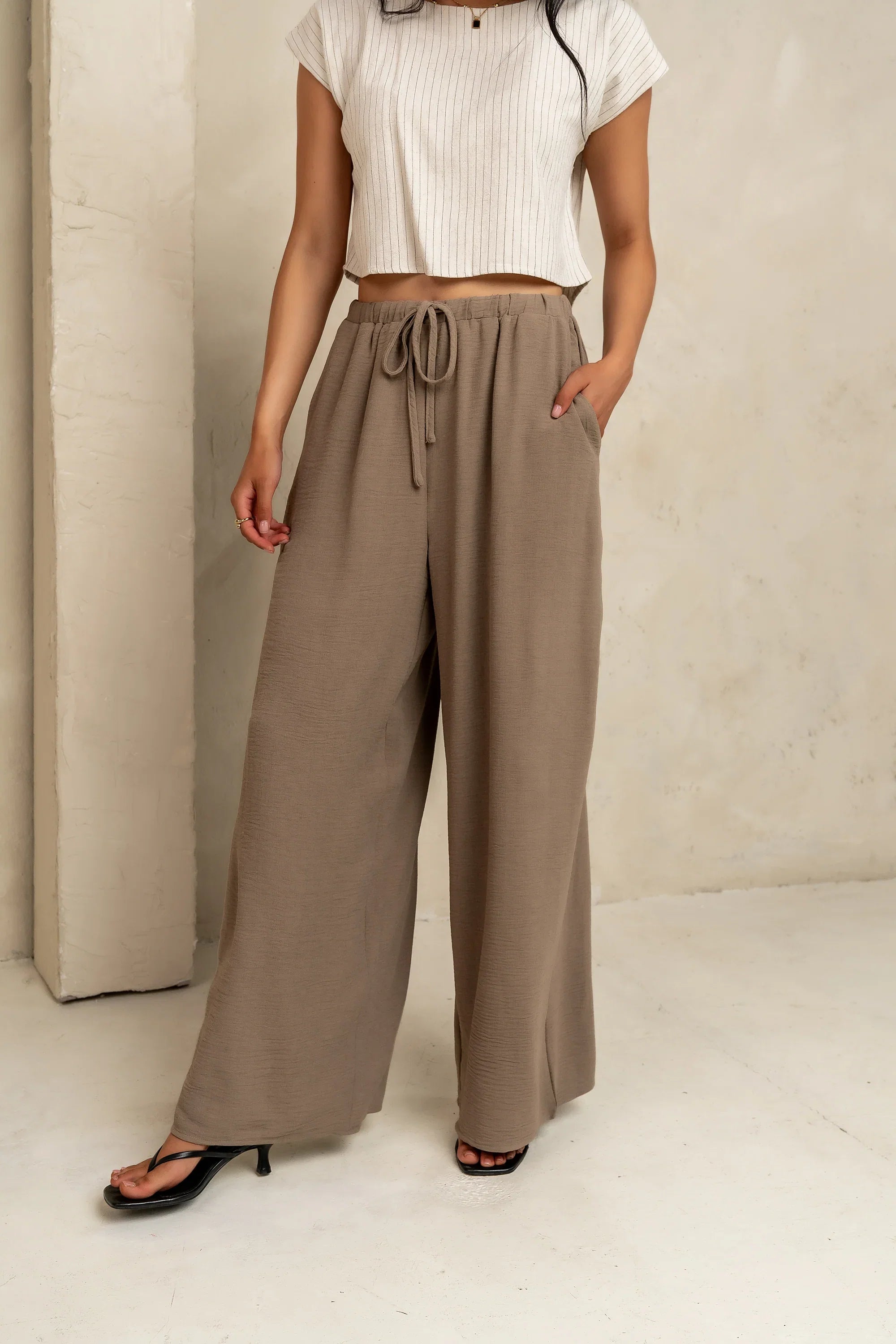 Salma Wide Leg Pants in Taupe