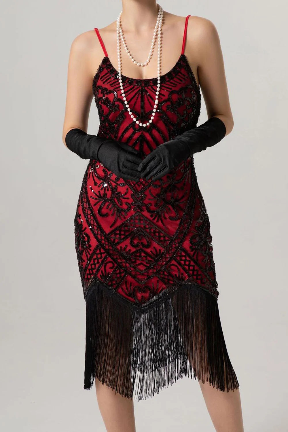 Sheath Black Golden Sequins Midi 1920s Dress with Fringes