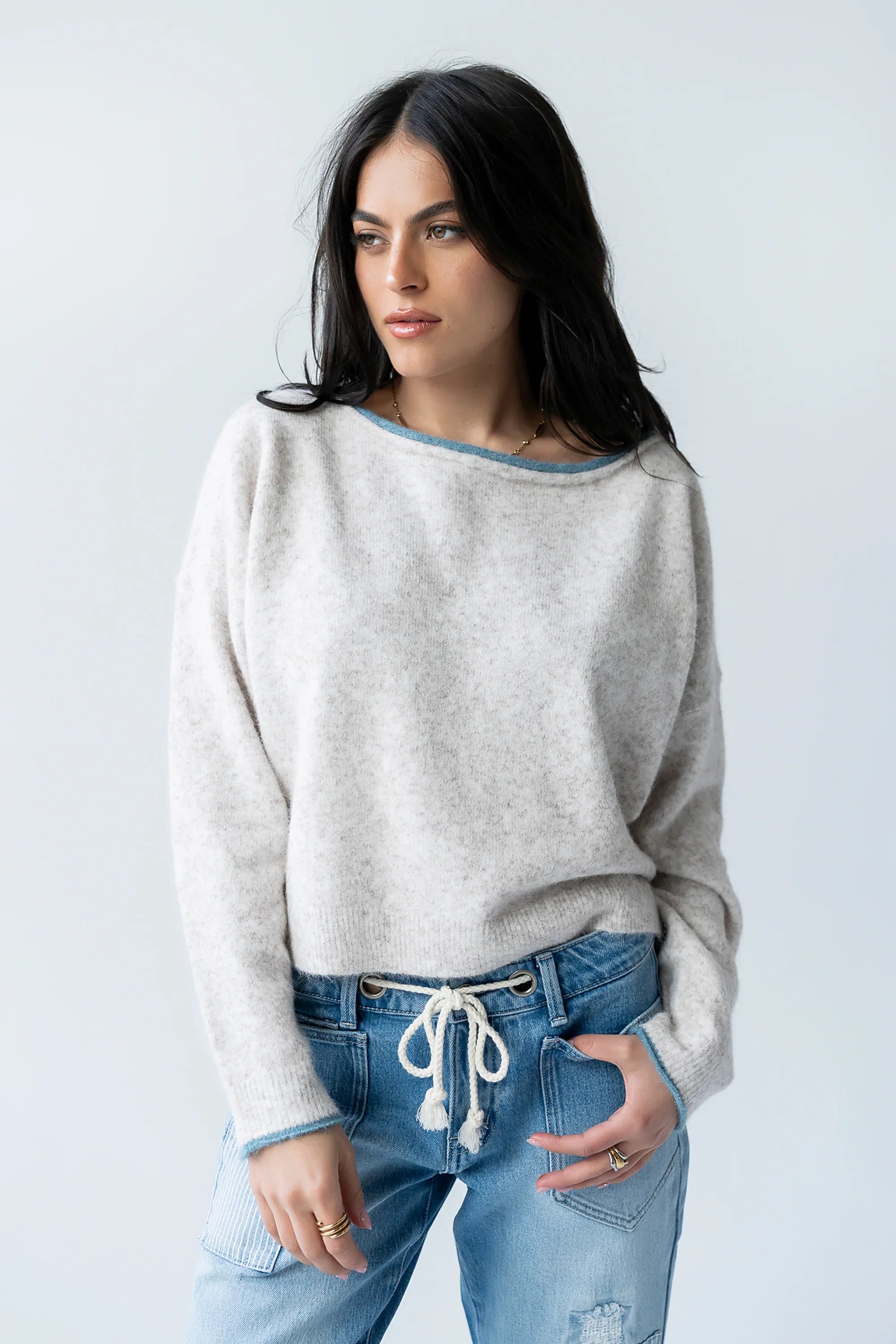 Kellie Contrast Sweater in Beige