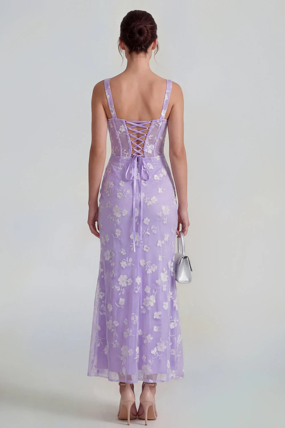 Floral Pink Ruched Mermaid Corset Wedding Guest Dress