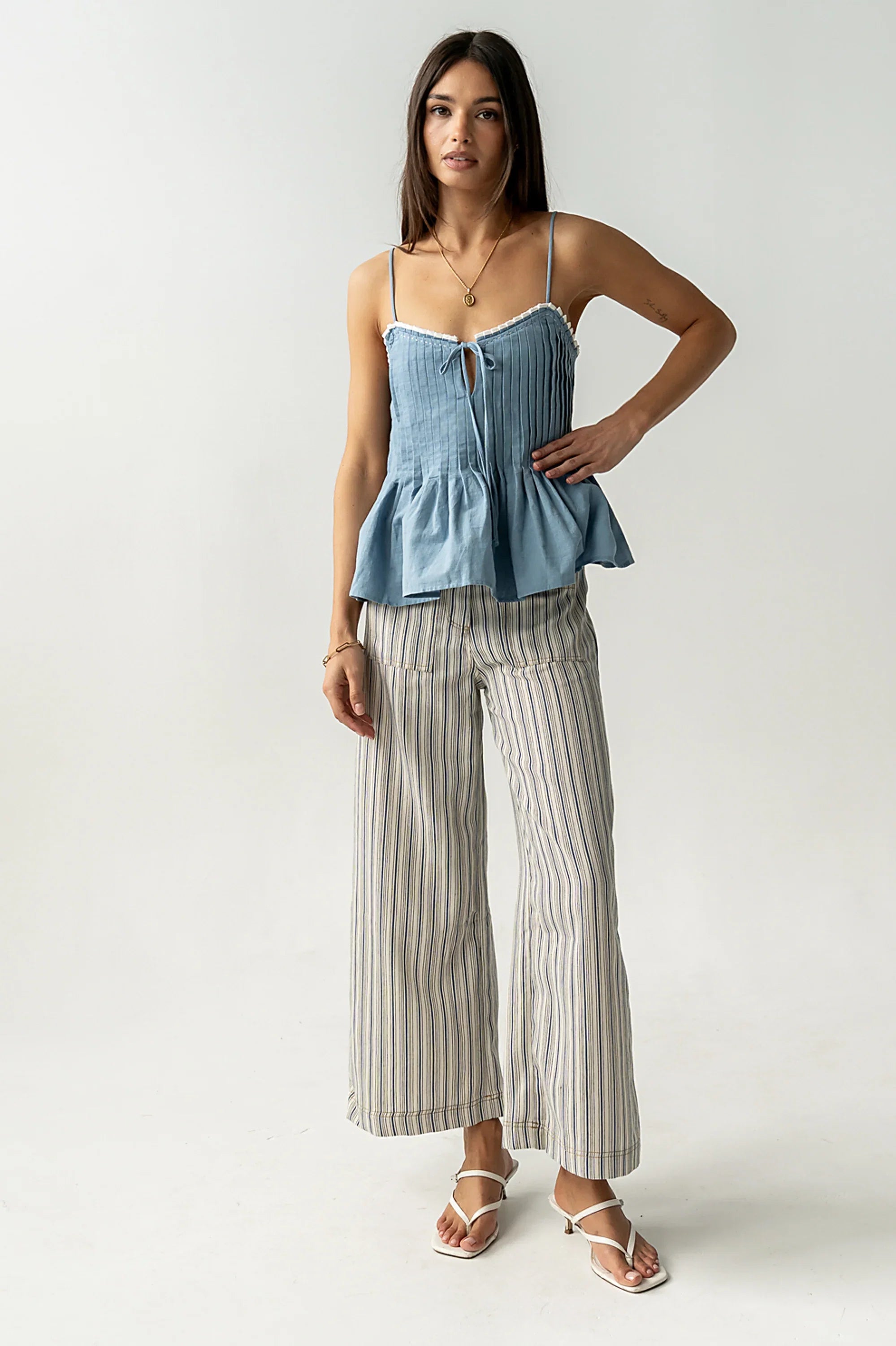 Mckell Peplum Tank Top in Blue