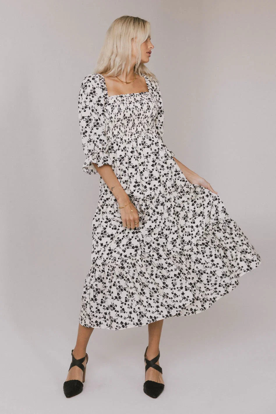 Kiran Floral Midi Dress in Cream FINAL SALE