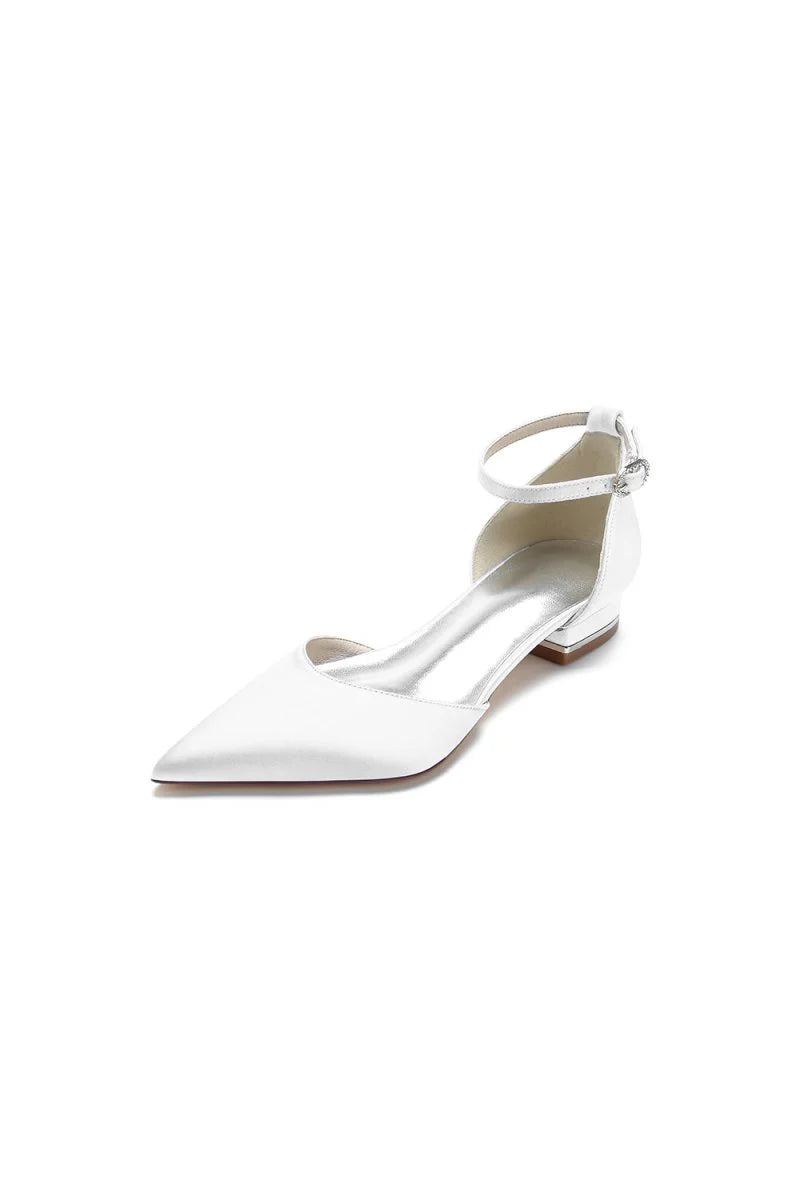 Satin Pointed Toe Ankle Strap Kitten Heels