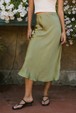 Lovinia Satin Midi Skirt in Olive FINAL SALE