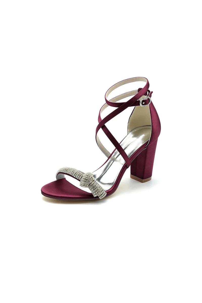 Ankle Strap Block Heels with Silver Chain
