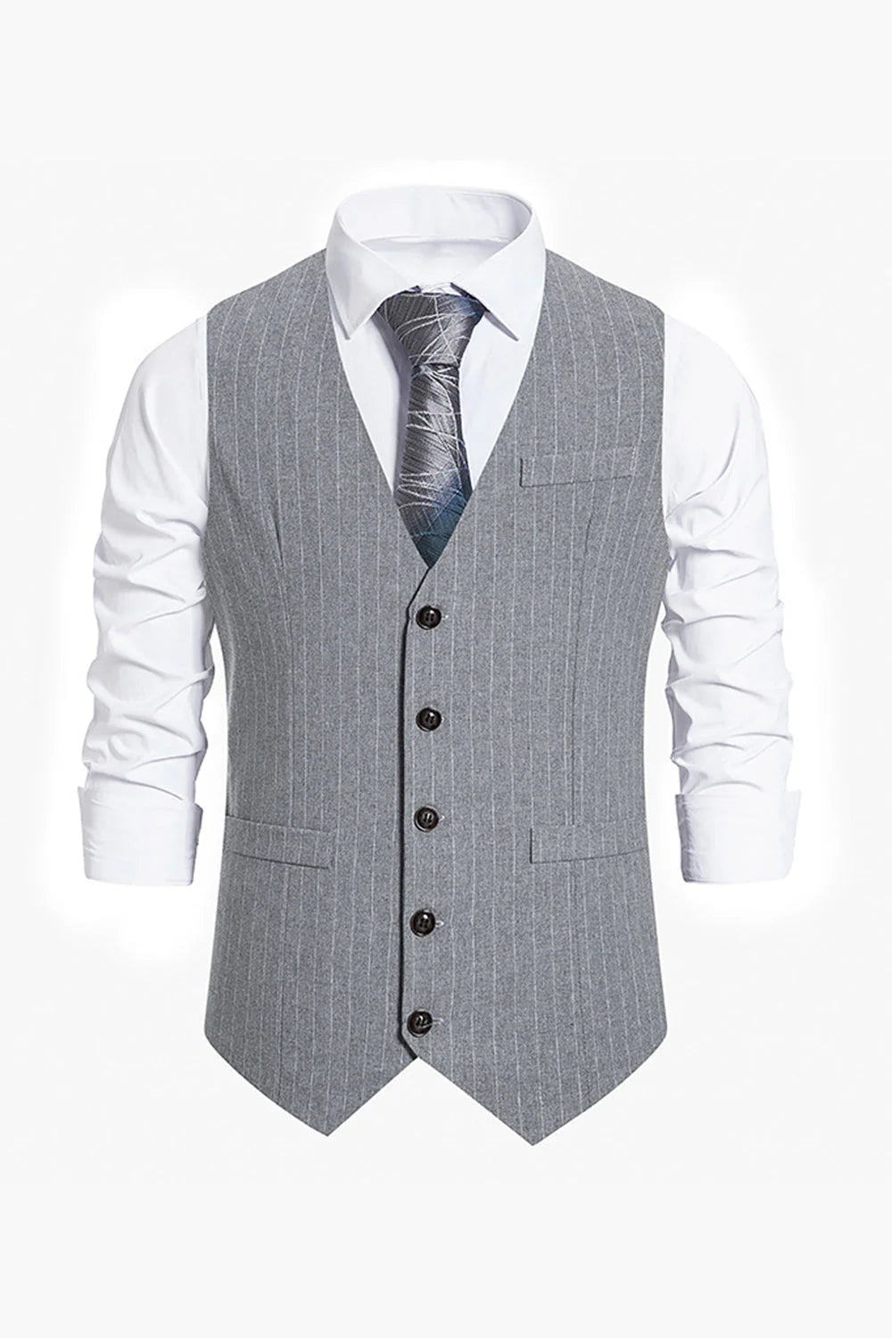 Mens Single Breasted Slim Fit Striped Suit Vest
