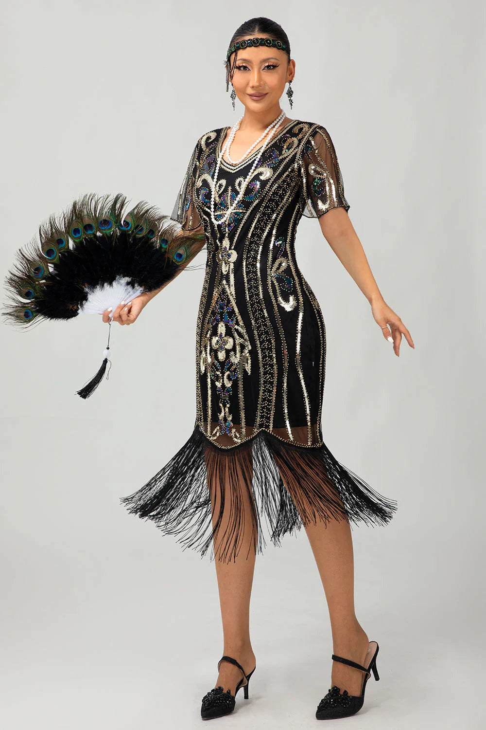 Flapper Burgundy Sequin Bodycon Fringed 1920s Dress