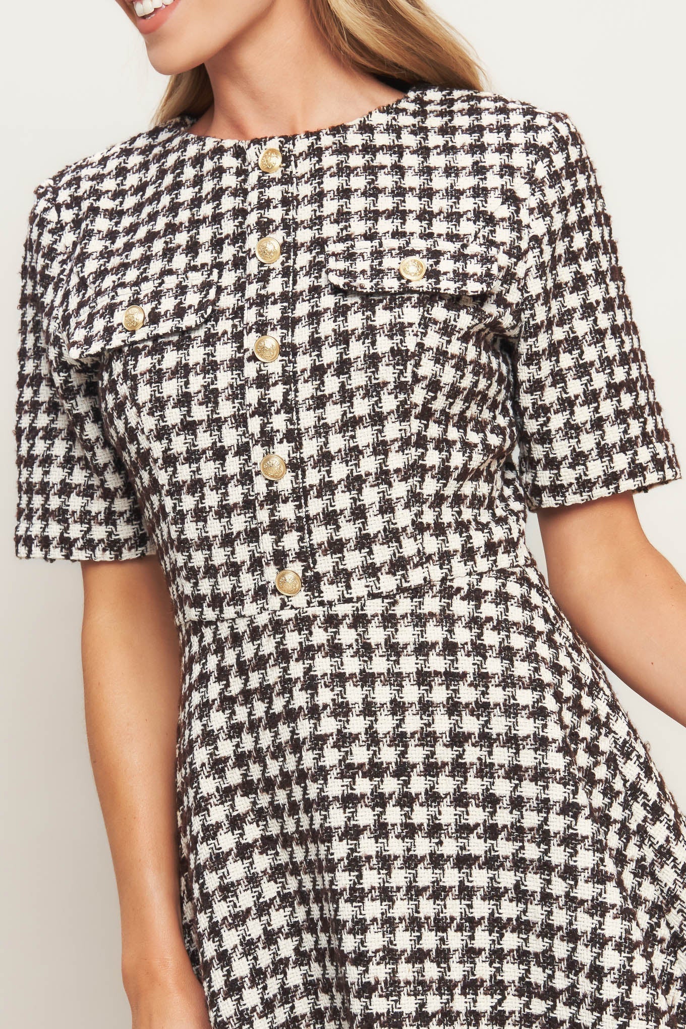 ELEGANT CHECK BROWN TWEED MINI DRESS FINAL SALE