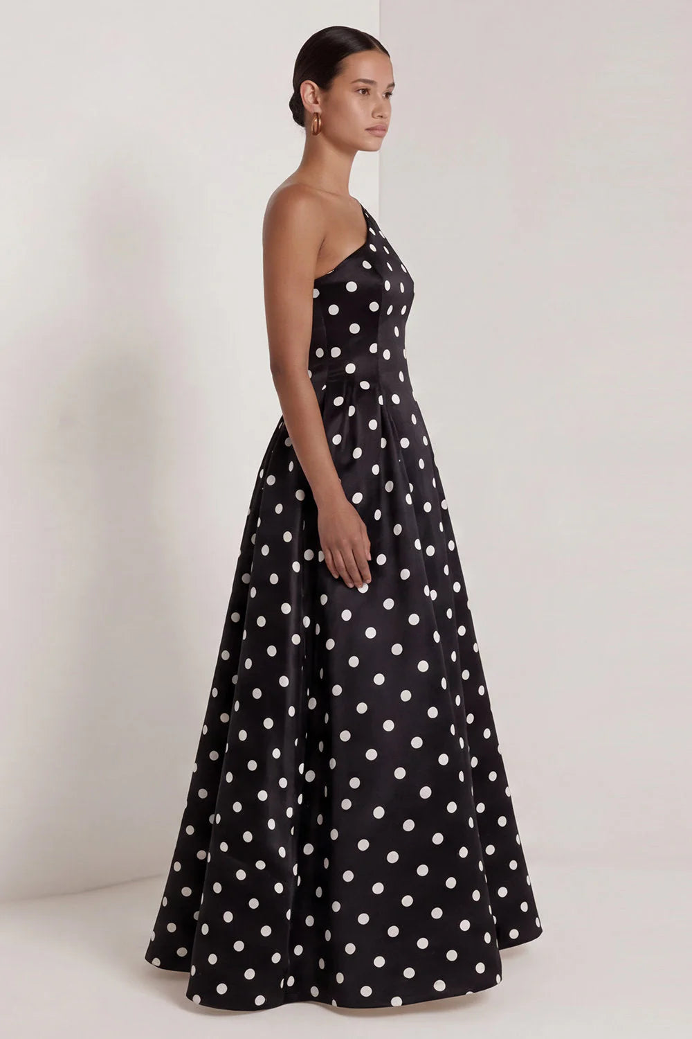 One Shoulder White Black Polka Dot A Line Formal Dress