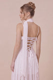 White Lace Ruffled Spaghetti Straps Engagement Dress with Scarf