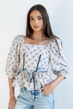 Jerzey Floral Peplum Blouse in Ecru