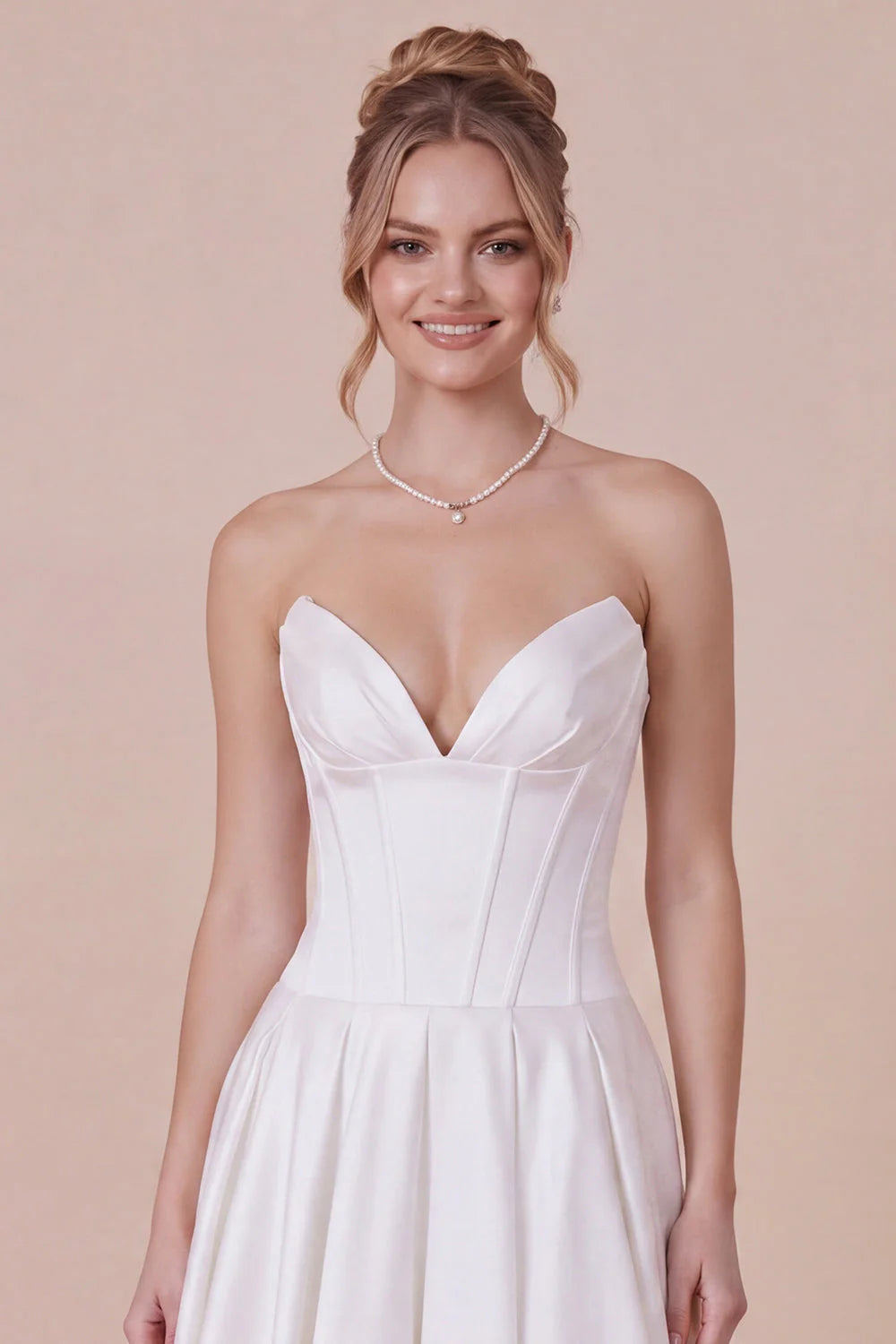 White Satin A Line Corset Midi Dress with Lace up Back