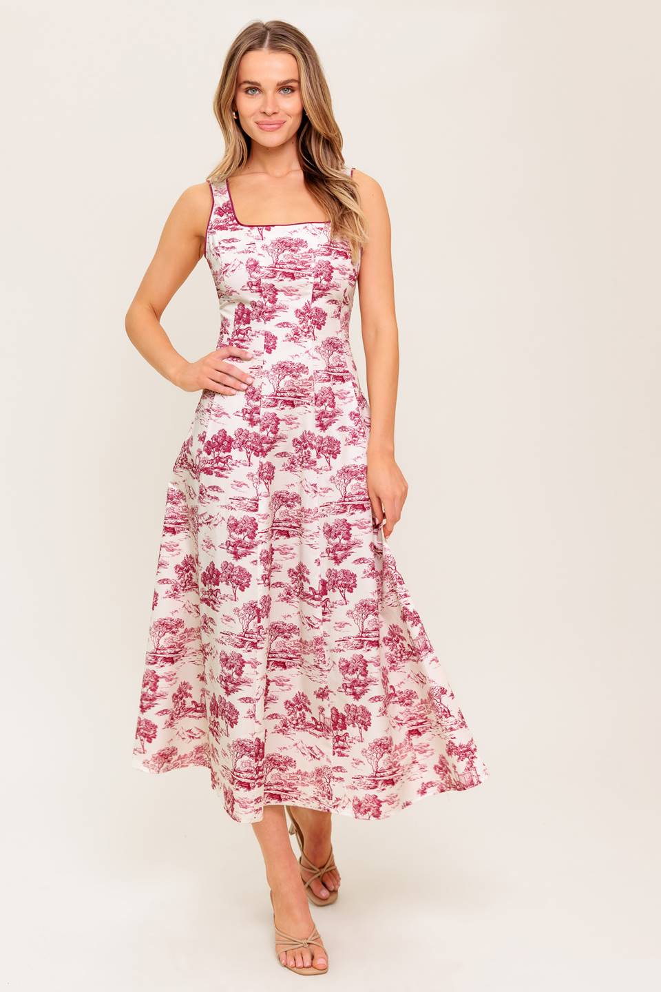 RASPBERRY ROSÉ TOILE MIDI DRESS BERRY